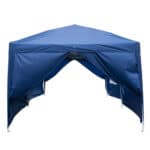 A blue pop up tent on a white background.