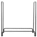 A black metal rack with two legs on a white background.