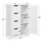 A white cabinet with drawers and measurements.