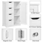 A white cabinet with different drawers.