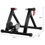 An image of a bike trainer with measurements.