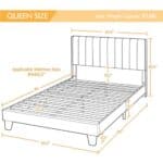 Queen size bed frame with measurements.