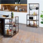 A kitchen with a wooden floor and a kitchen island.