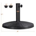 A black umbrella stand with measurements.