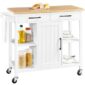 A white kitchen cart with food on it.