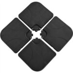 A set of four black plastic squares on a white background.