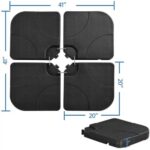 A set of four black plastic mats with measurements.