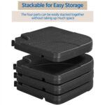 Four stackable plastic containers with the words stackable for easy storage.