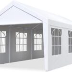 A white tent with windows.