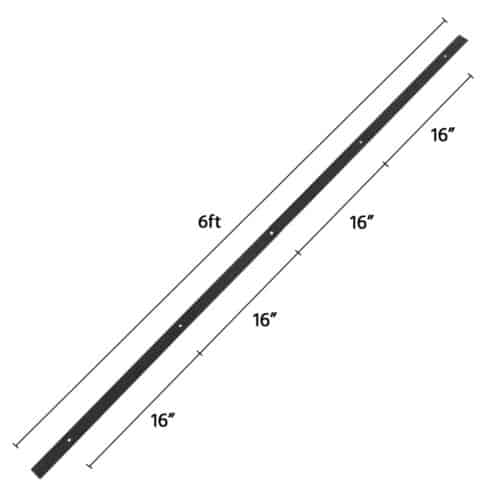 A long black metal bar with measurements.