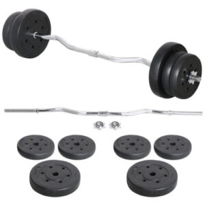 A barbell and weights.