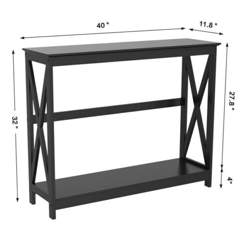 A black table with dimensions.