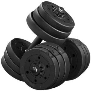 A stack of weights on a white background.
