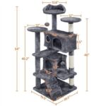 A cat scratching tower with measurements.