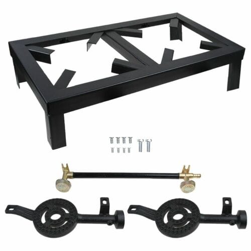 A black table with two legs and a set of screws.