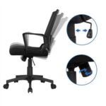 A black office chair with a backrest and armrest.