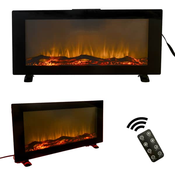 42 Inches Wall-Mounted Electronic Fireplace 10 Colors Backlight Black 1