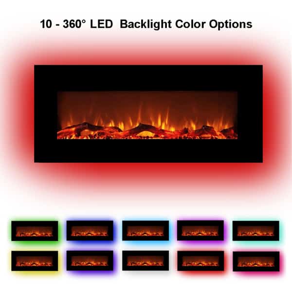 42 Inches Wall-Mounted Electronic Fireplace 10 Colors Backlight Black 3