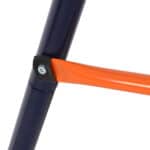 A close up of an orange and black ladder with a handle.