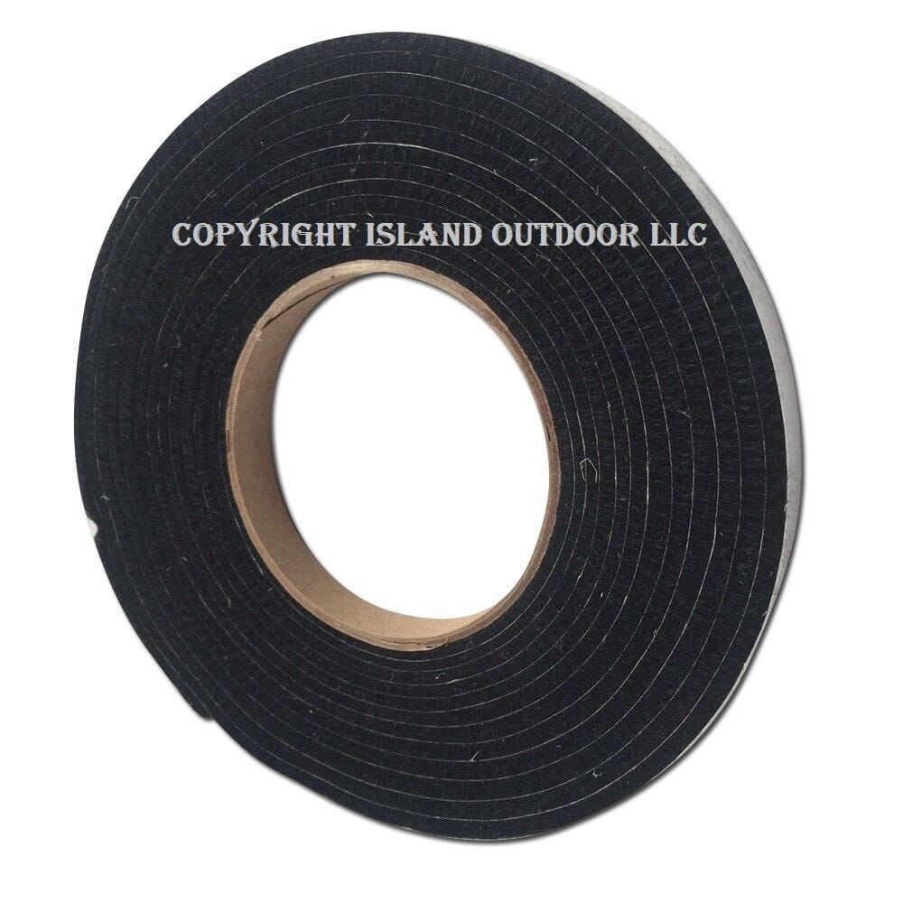 A roll of black foam tape on a white background.