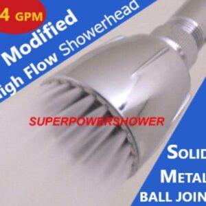 A shower head with the words'modified head high flow shower head superflow solid metal ball joint china mainland.