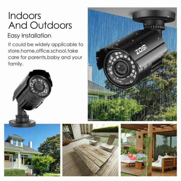 Versatile security camera for indoor and outdoor use, suitable for home, office, or school environments.