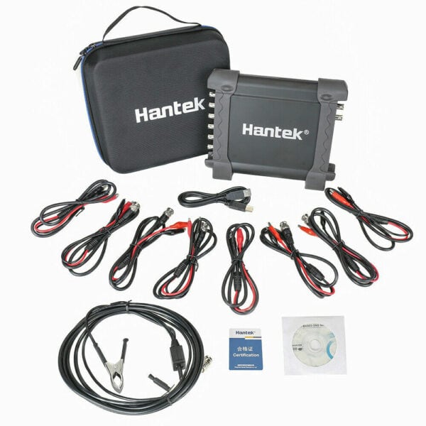Automotive diagnostic equipment and accessories by hantek displayed against a white background.