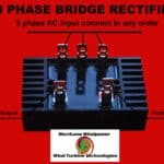 Three-phase bridge rectifier module for converting ac to dc, with labeled input and output terminals.