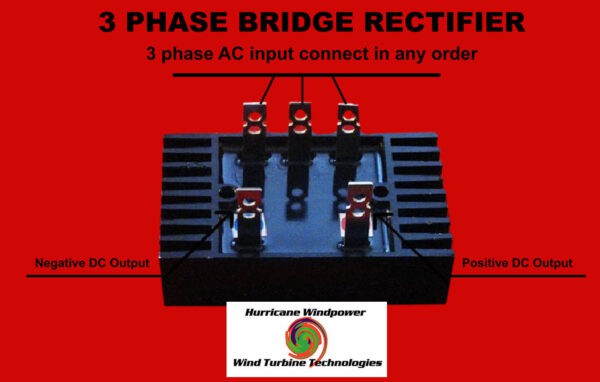 Three-phase bridge rectifier module for converting ac to dc, with labeled input and output terminals.