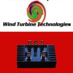 Logo of hurricane windpower above a circuit board with electronic components.