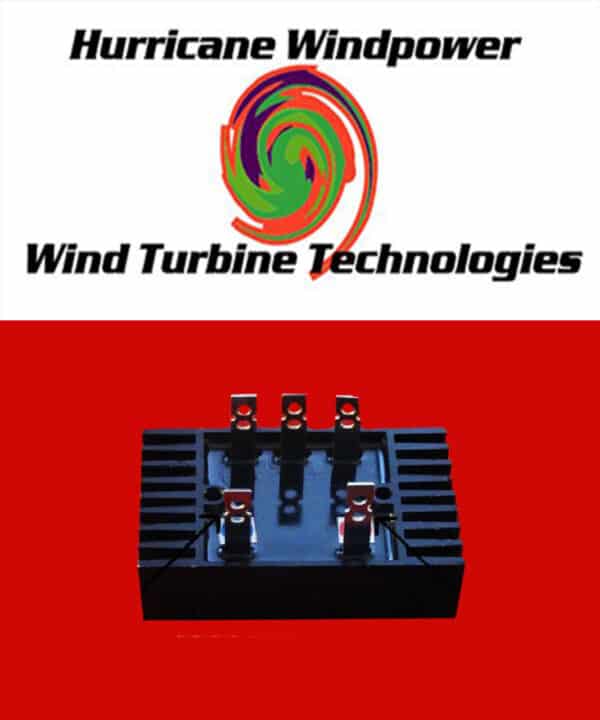 Logo of hurricane windpower above a circuit board with electronic components.