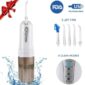 Cordless water flosser with four pressure settings and five nozzle tips, usb rechargeable, and fda approved.
