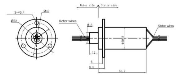 Technical drawing of an electric motor showing rotor and stator dimensions.