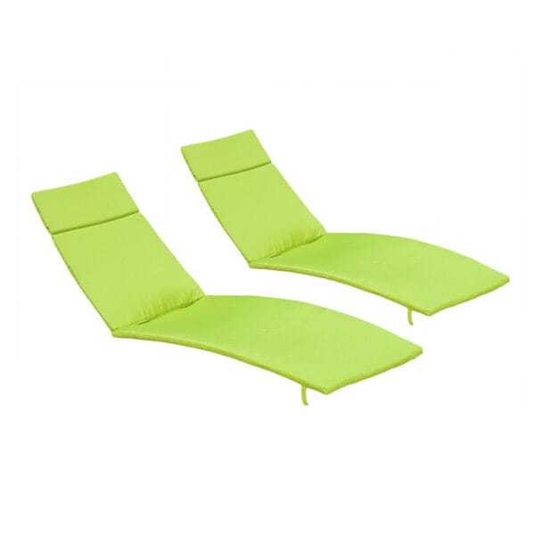 Two lime green chaise lounges on a white background.