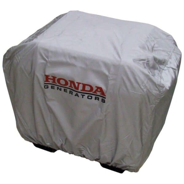 A generator covered with a protective honda-branded cover.