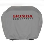 A gray cover with the "honda generators" logo printed on it, likely designed to protect a honda generator.