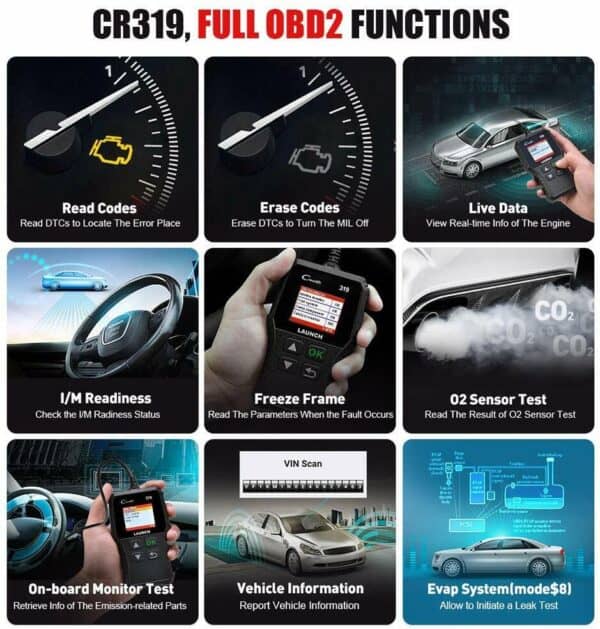 Diagnostic features of the cr319 obd2 scanner tool for vehicle maintenance and troubleshooting.