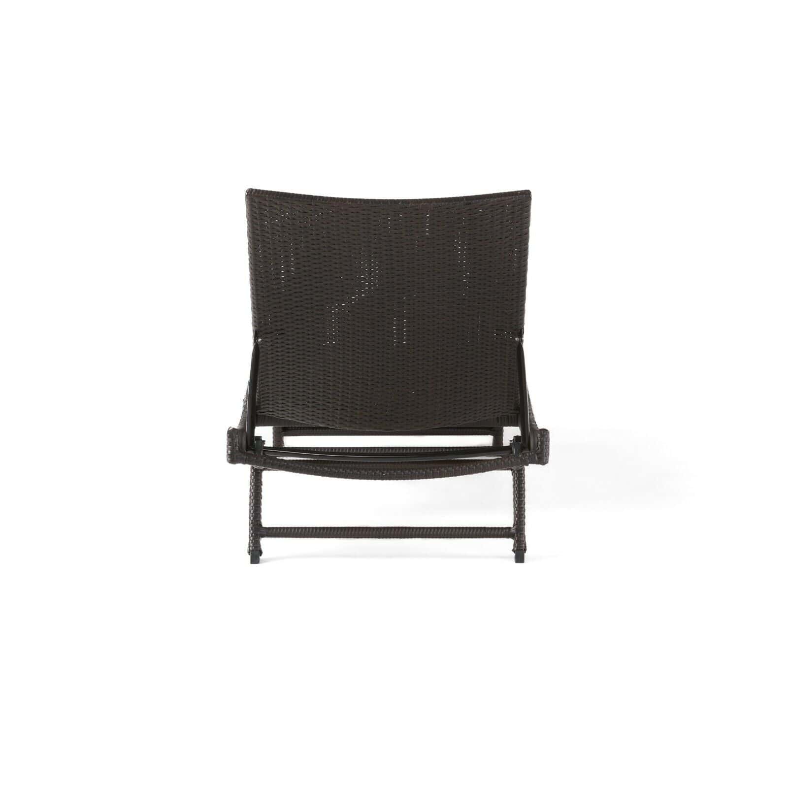 A black wicker lounge chair on a white background.