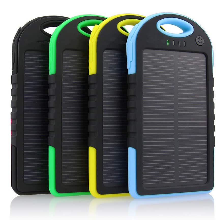 Four solar power banks in different colors.