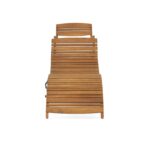 A wooden lounge chair on a white background.