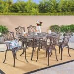 An outdoor dining set with a table and chairs.