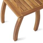 A teak side table on a white background.