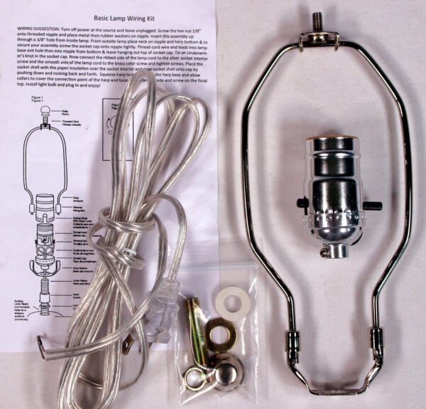 A lamp and wire with instructions.