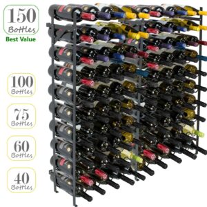 A wine rack with 150 bottles of wine.