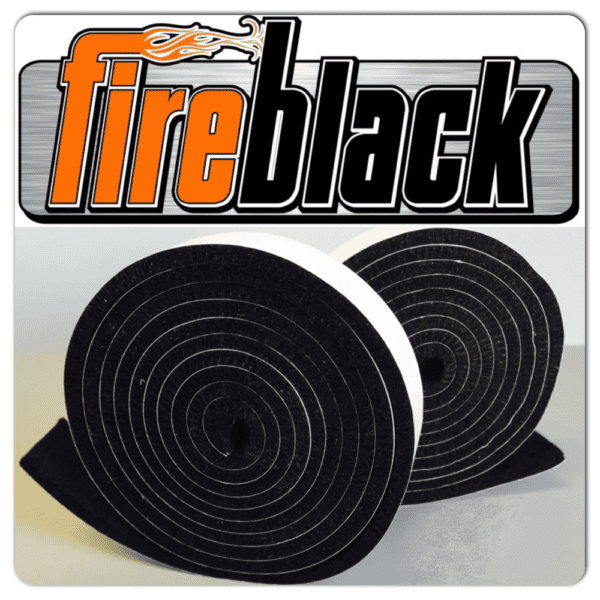 A roll of fire black insulation with the logo on it.