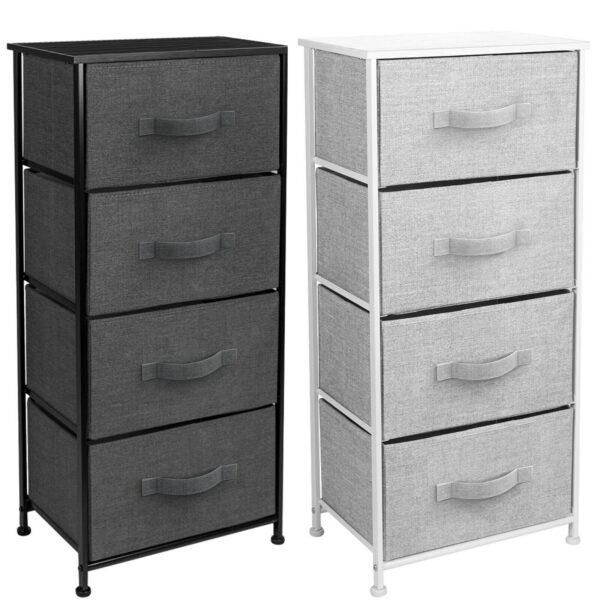 A black and grey dresser with four drawers.