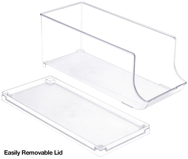 A clear plastic tray with two compartments.