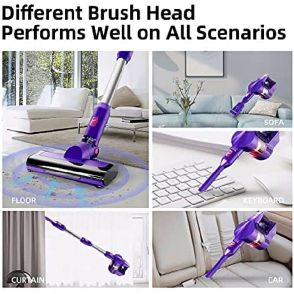 A picture of a vacuum cleaner with different brush heads.