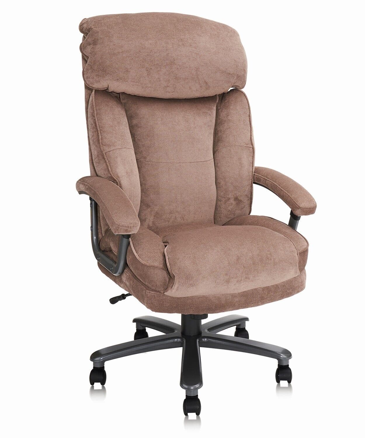 A brown office chair on a white background.