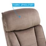 An image of a recliner with the fabric upholstery labeled.